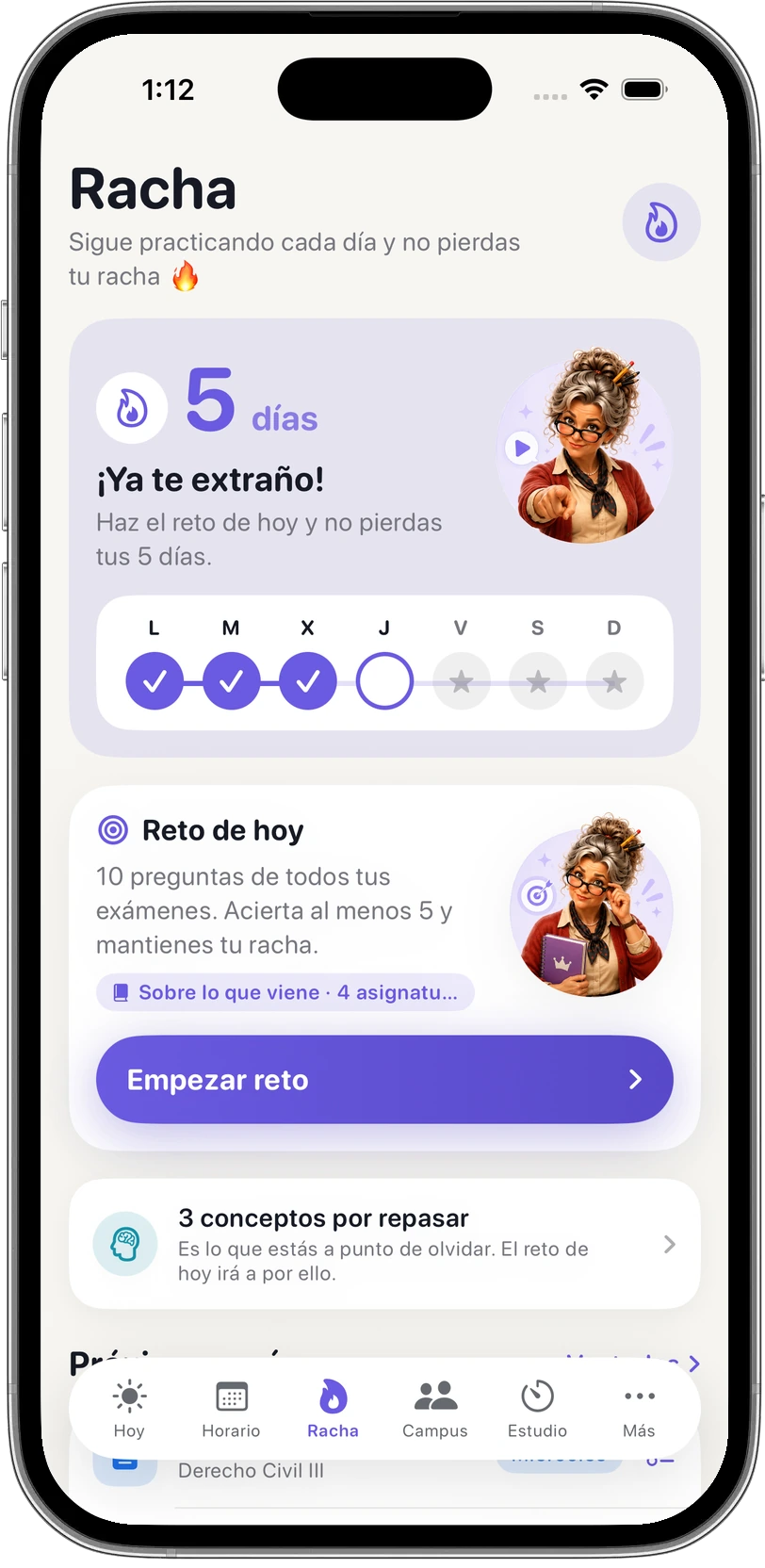 El horario semanal de Rotermeller, con la clase de ahora marcada