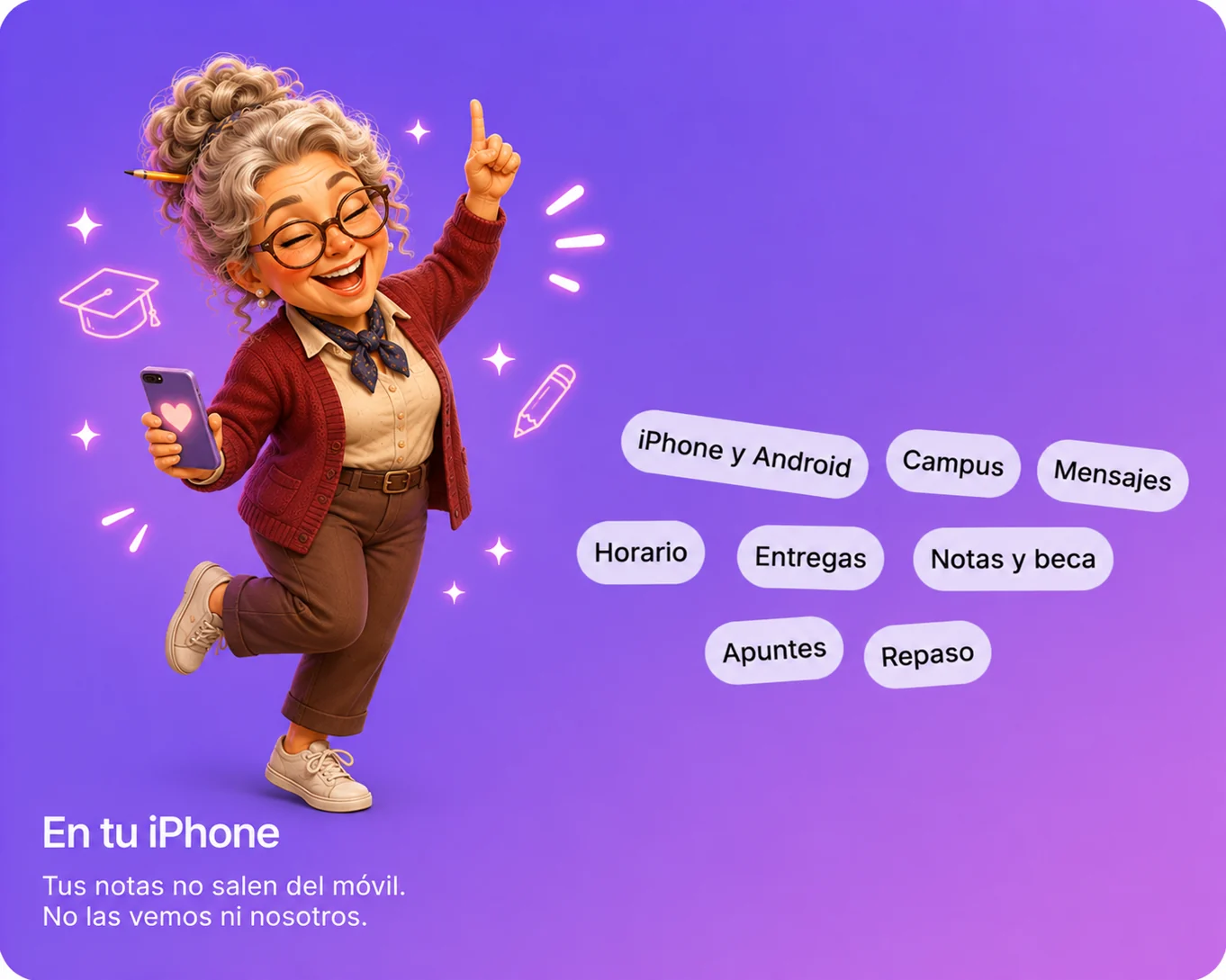 En tu iPhone: tus notas no salen del móvil. Horario, entregas, notas y beca, apuntes, repaso, Campus y mensajes